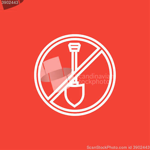 Image of Shovel forbidden sign line icon.