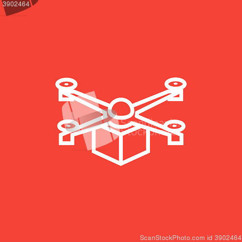 Image of Drone delivering package line icon.