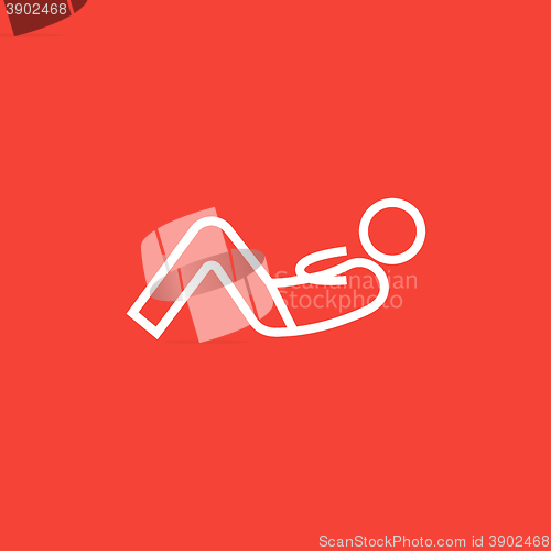 Image of Man doing abdominal crunches line icon.