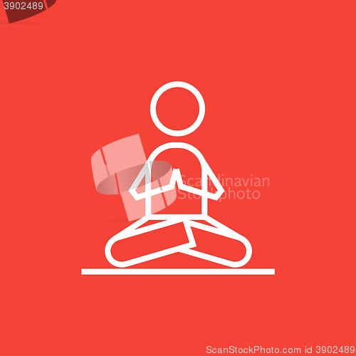 Image of Man meditating in lotus pose line icon.