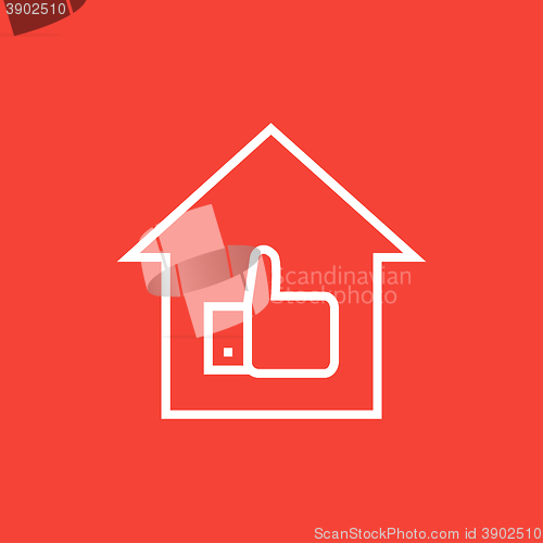 Image of Thumb up in house line icon.