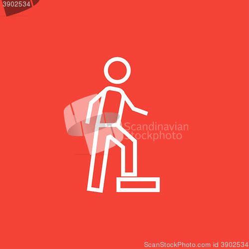 Image of Man doing step exercise line icon.