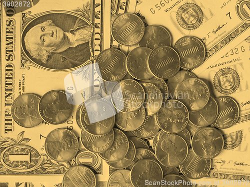 Image of Dollar coins and notes - vintage