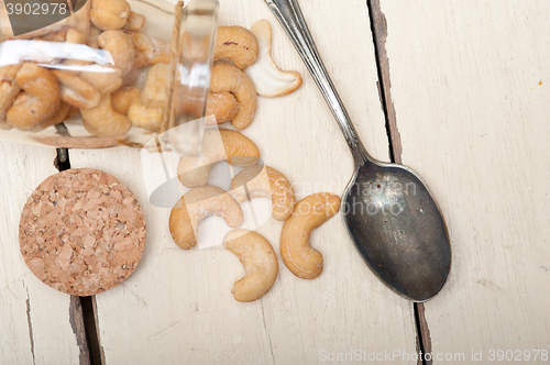 Image of cashew nuts on a glass jar 