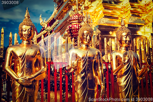 Image of Gold Buddha statues in Wat Phra That Doi Suthep