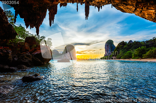 Image of Sunset on Pranang beach. Railay , Krabi Province Thailand