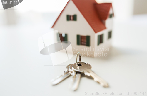 Image of close up of home model and house keys