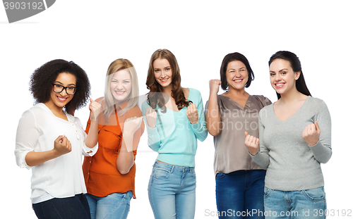 Image of group of happy different women celebrating victory