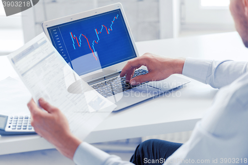 Image of businessman working with forex chart in office