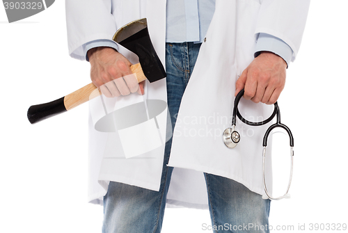 Image of Evil medic holding a small axe and stethoscope