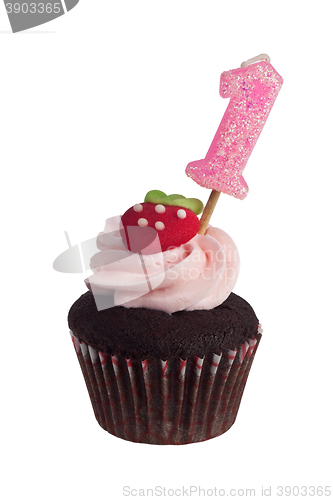 Image of Mini cupcake with birthday candle for one year old