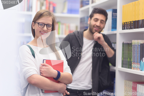 Image of students group  in school  library