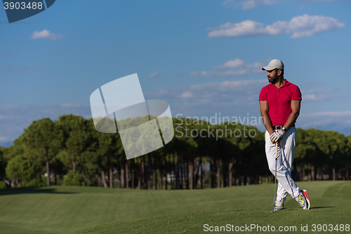 Image of handsome middle eastern golf player portrait at course