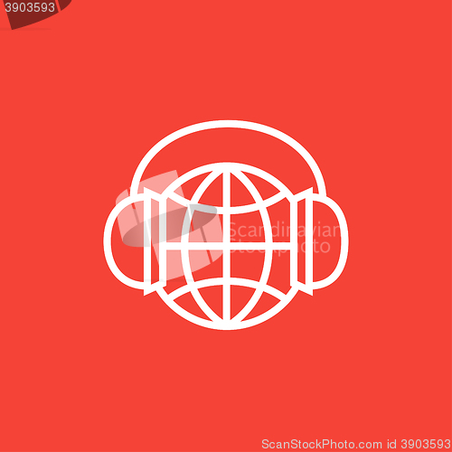 Image of Globe in headphones line icon.