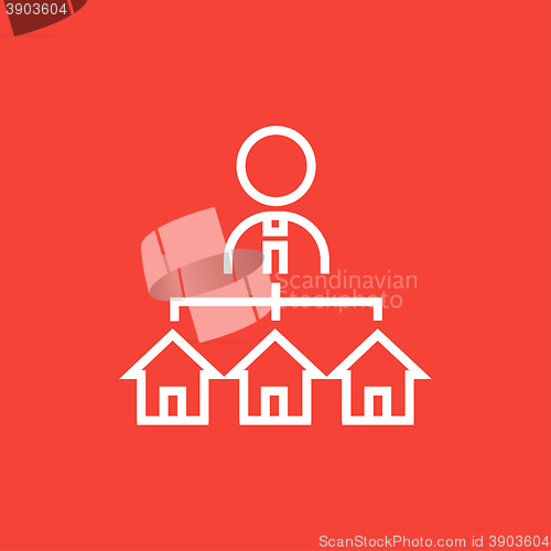 Image of Real estate agent with three houses line icon.