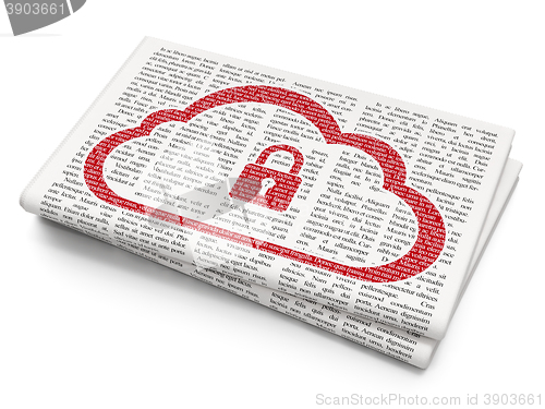 Image of Cloud networking concept: Cloud With Padlock on Newspaper background