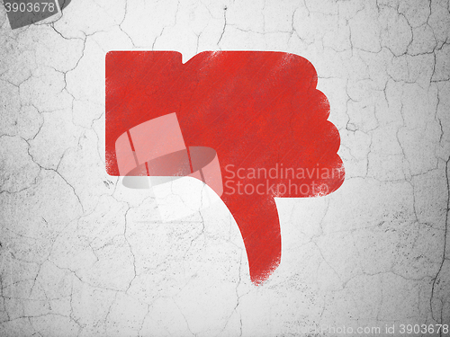 Image of Social media concept: Thumb Down on wall background