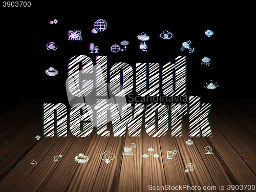 Image of Cloud networking concept: Cloud Network in grunge dark room