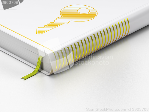 Image of Security concept: closed book, Key on white background