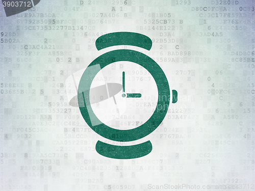 Image of Time concept: Watch on Digital Data Paper background