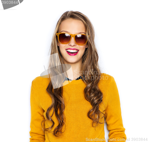 Image of happy young woman or teen girl in casual clothes