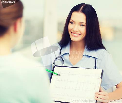 Image of female doctor or nurse showing cardiogram