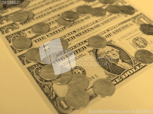 Image of Dollar coins and notes - vintage