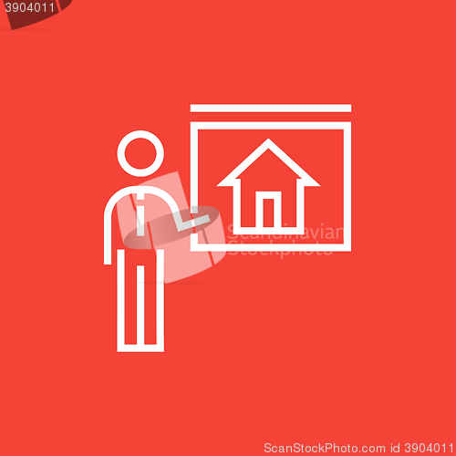 Image of Real estate agent showing house line icon.