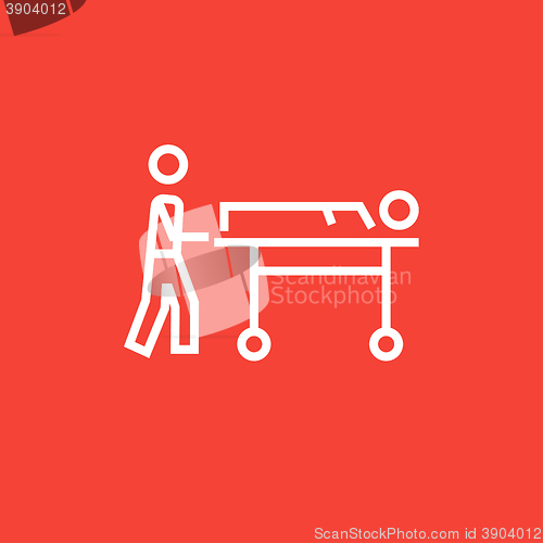 Image of Man pushing stretchers line icon.