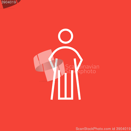 Image of Man with crutches line icon.