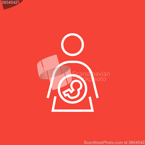 Image of Baby fetus in mother womb line icon.