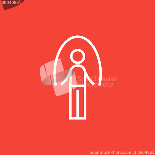 Image of Man exercising with skipping rope line icon.