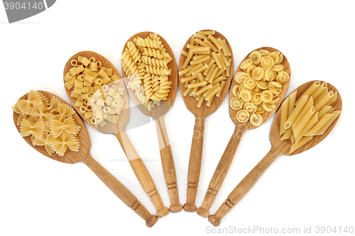 Image of Pasta Dried Food in Oak Wood Spoons