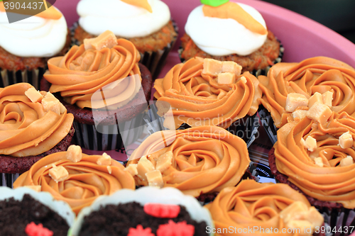 Image of caramel cupcakes background