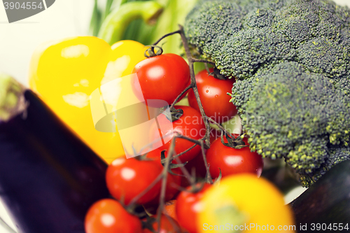 Image of close up of ripe vegetables in glass bowl on table