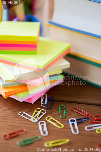 Image of close up of pens, books, clips and stickers