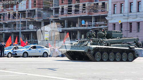 Image of Military transportation on its back way after Victory Day Parade