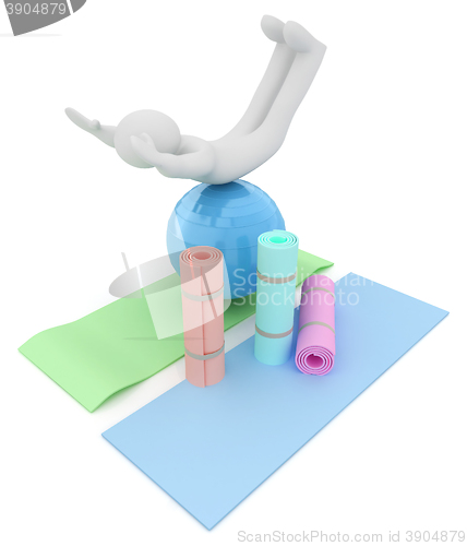 Image of 3d man on a karemat with fitness ball. 3D illustration