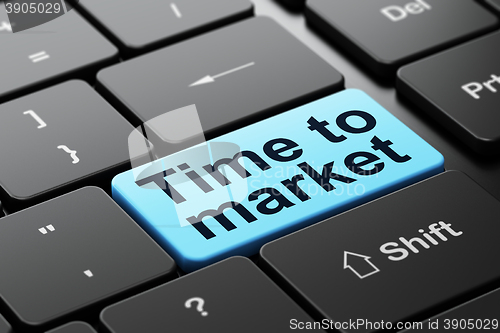 Image of Timeline concept: Time to Market on computer keyboard background