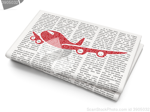 Image of Tourism concept: Airplane on Newspaper background