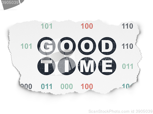Image of Time concept: Good Time on Torn Paper background