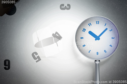 Image of Time concept:  Clock with optical glass on digital background