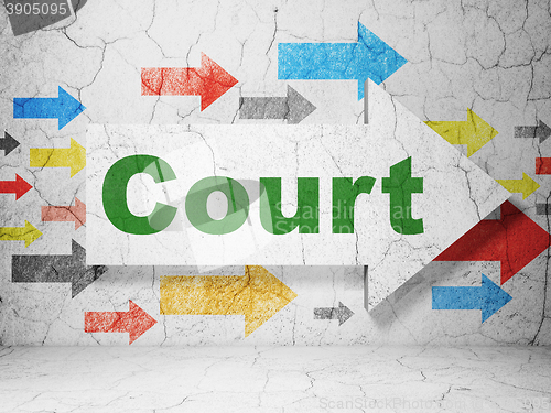 Image of Law concept: arrow with Court on grunge wall background