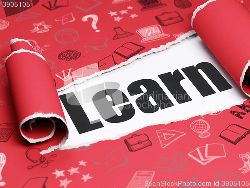 Image of Learning concept: black text Learn under the piece of  torn paper