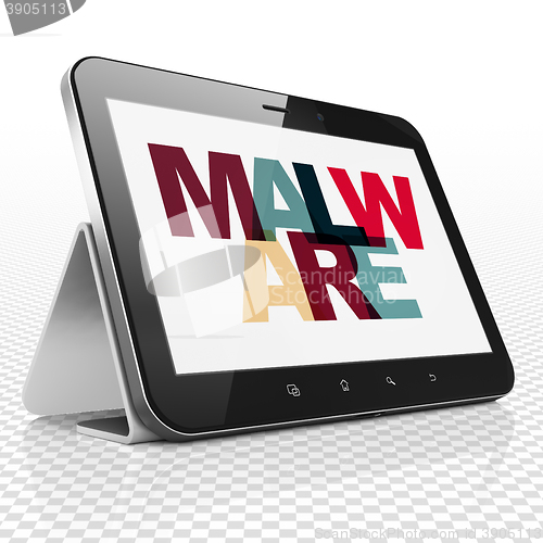 Image of Security concept: Tablet Computer with Malware on  display