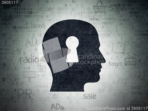 Image of Advertising concept: Head With Keyhole on Digital Data Paper background