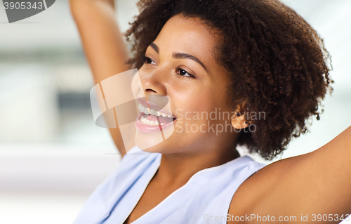 Image of face of happy african american young woman