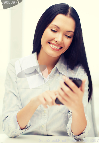 Image of businesswoman or student with smartphone