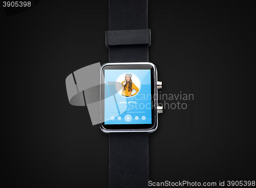 Image of close up of smart watch with music player