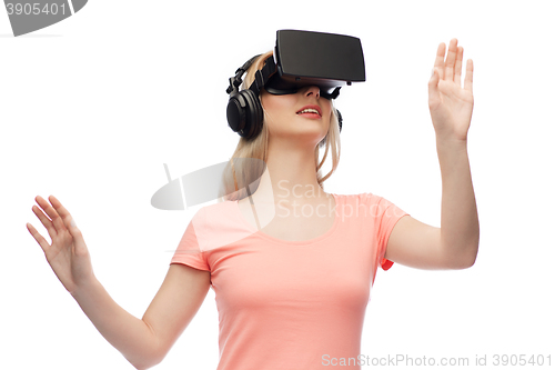 Image of woman in virtual reality headset or 3d glasses